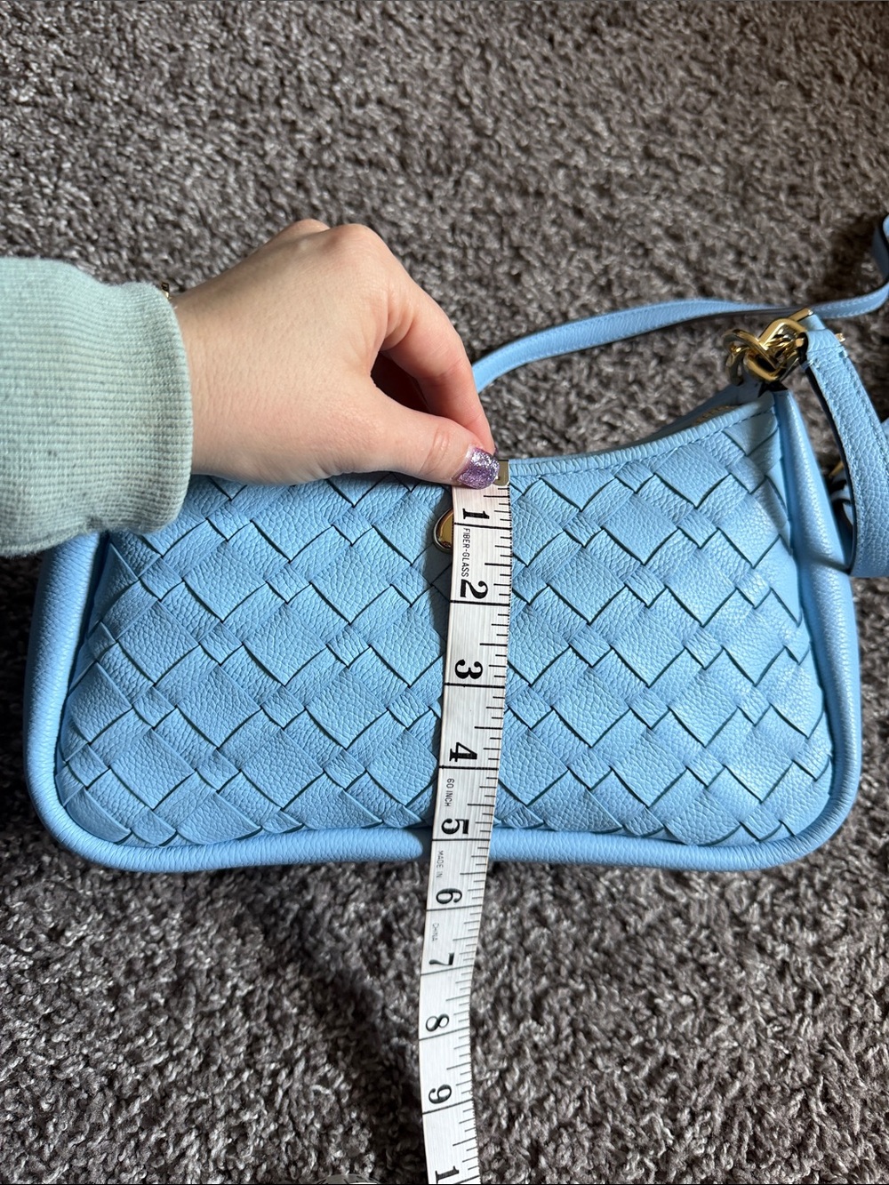 kate Spade small shoulder Blue Woven Leather Bag Gold Hardware KL026 Retail $399 - Picture 4 of 12